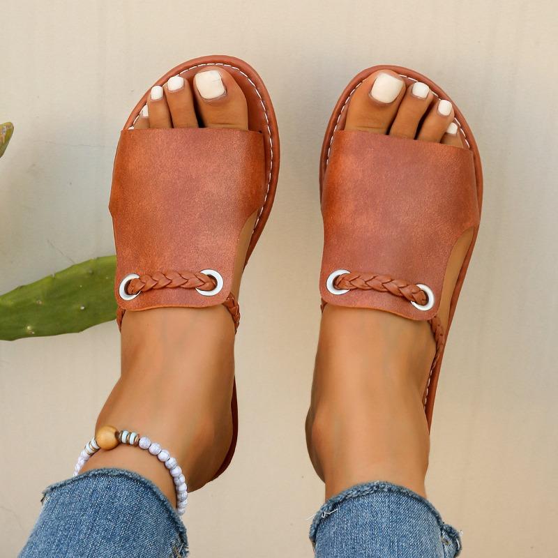 Women's Summer New Solid Color Women's Slippers Large Size Woven Simple Everyday Wear Beach Slippers