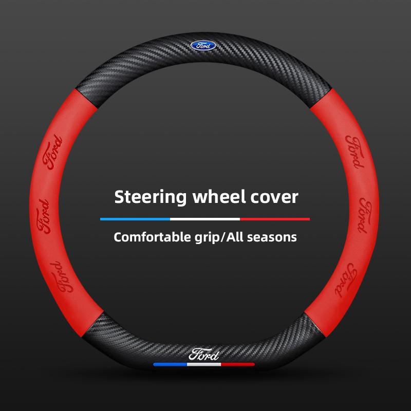 Carbon Fiber Leather Car Steering Wheel Cover For Ford ST Line Focus Mustang Fiesta Puma Ranger Kuga MK7 MAX F150 Mondeo Escape FE7