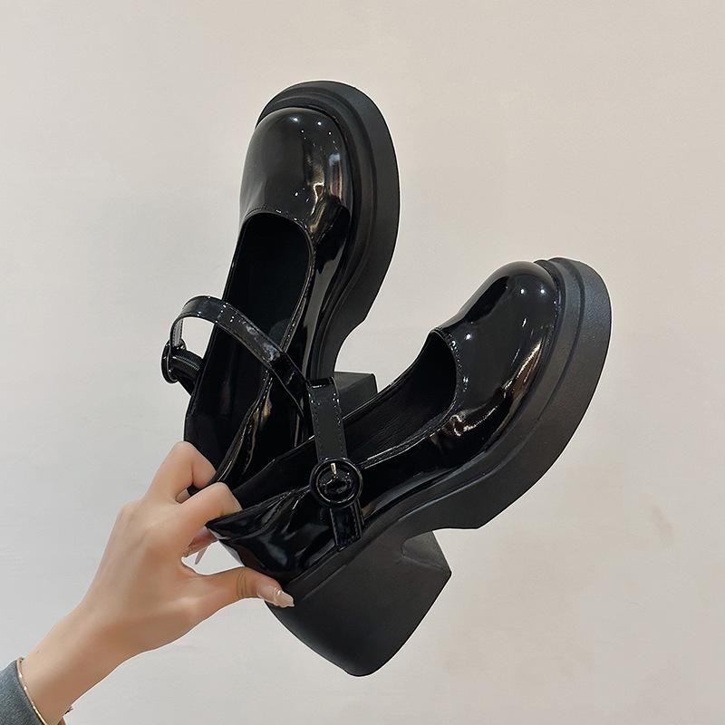 Fashion Black Platform Mary Jane Shoes 2025 New Women's Loafers Women Thick High Heels Lolita Shoe for Women Round Toe Belt Buckle Pumps