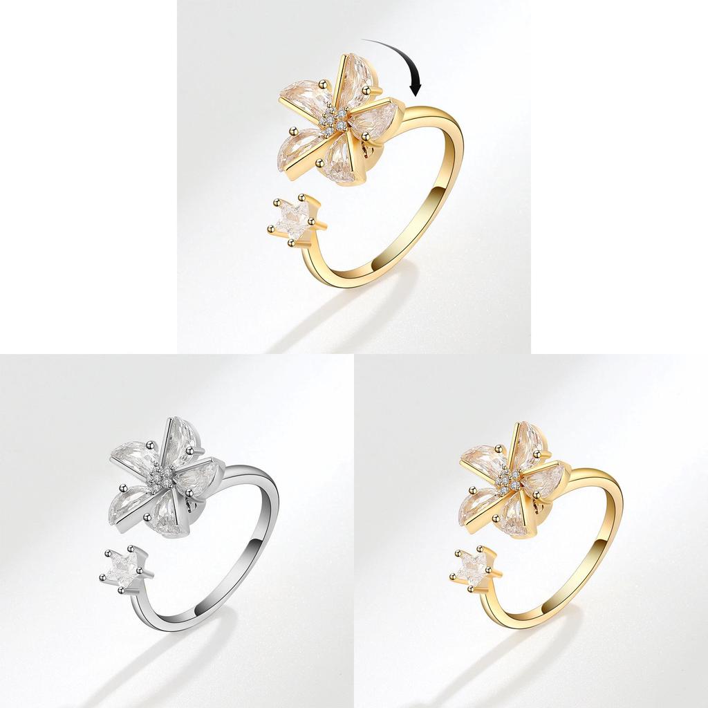 Geometric Copper Adjustable Ring With Flower Motif For Women Fashion Jewelry