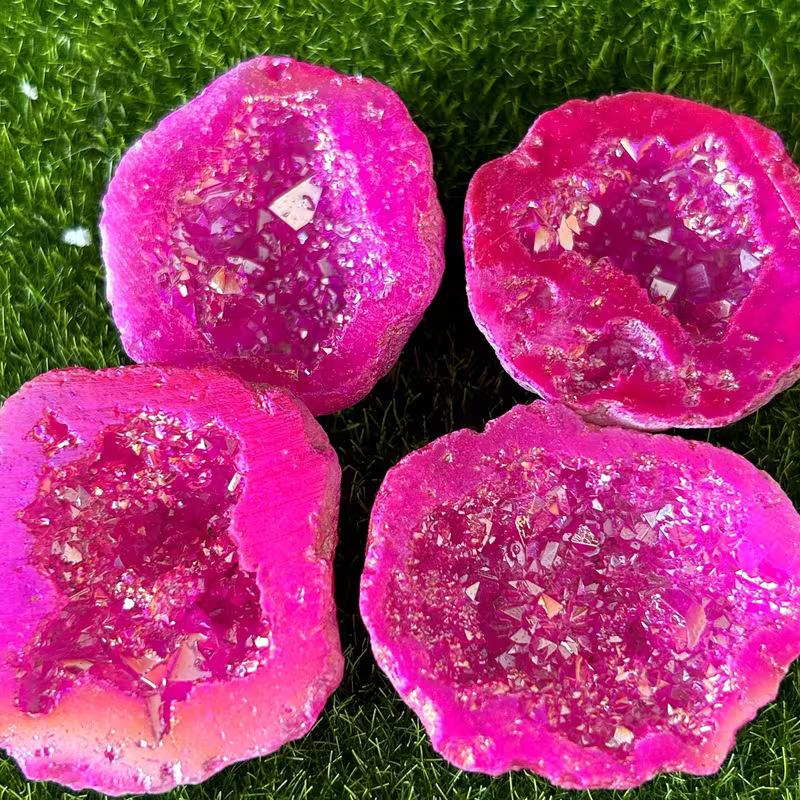 4Natural crystal agate crystal cave decoration, pink treasure basin electroplated Moroccan agate crystal raw stone crystal cave decoration (Pink,3- 5cm) розовый