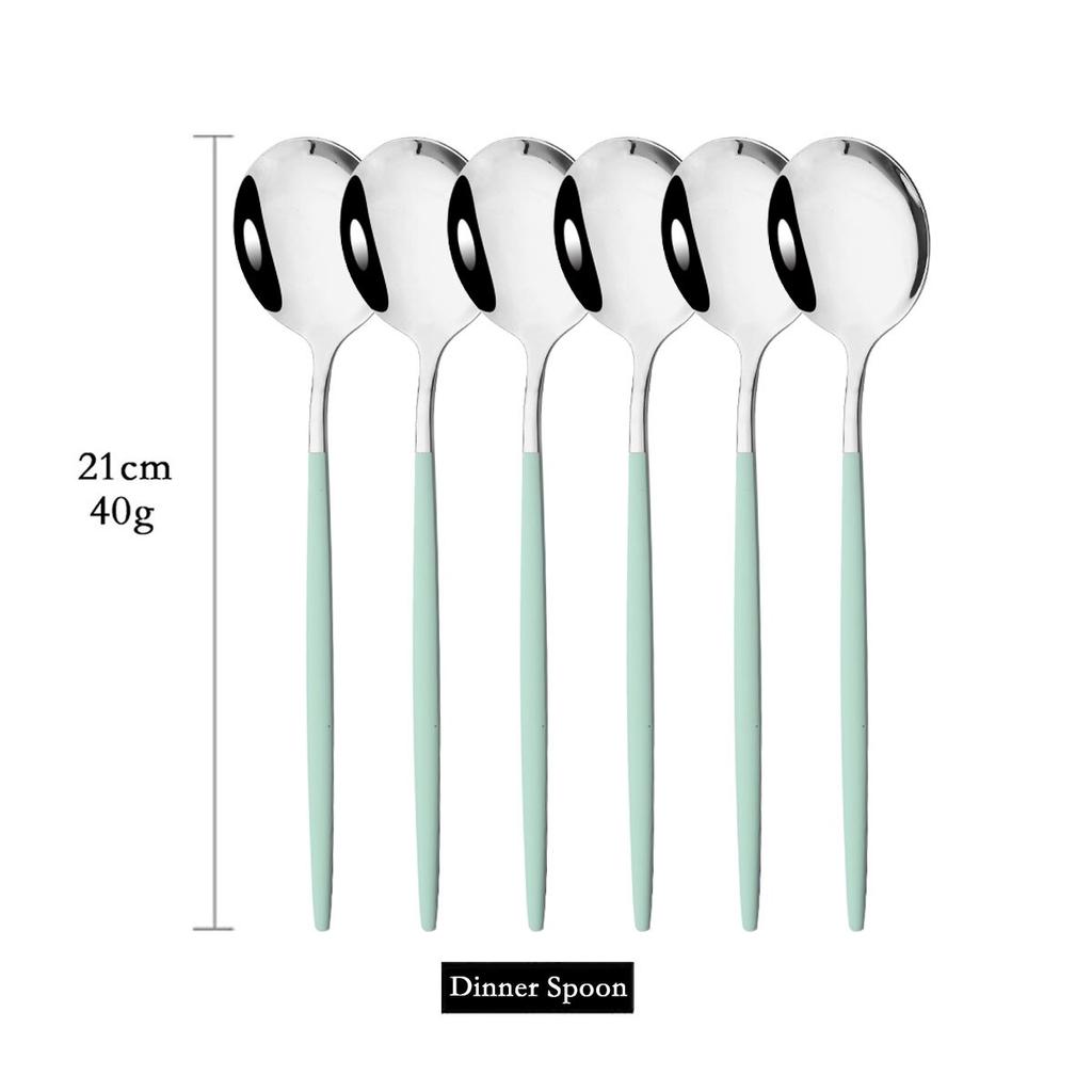 6Pcs Colorful Dinnerware Cutlery Spoons Set Long Handle Mirror Stainless Steel Spoon Flatware Tableware Kitchen Accessories