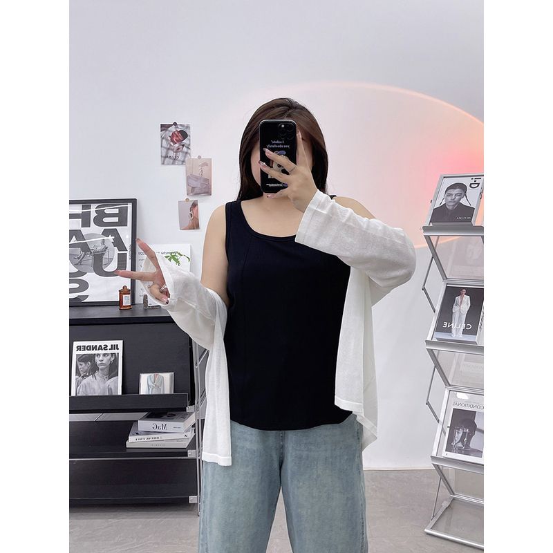 

Women s plus Size Bottoming Vest Inner Wear Plus Size Ladies Summer Slimming Cover Supernumerary Breast Outwear Pure Cotton Sleeveless Short Tops Black 3XL