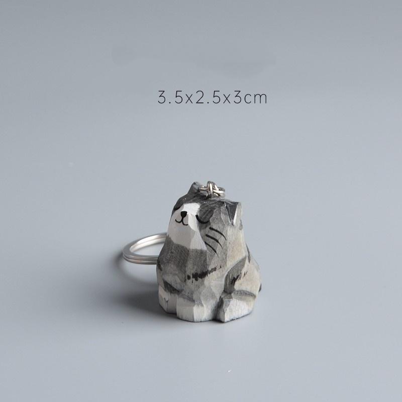 Funny Handmade Carved Wooden Cat Keychain Creative Pendant Non-toxic Material Unisex Keyring for Daily Key Organize