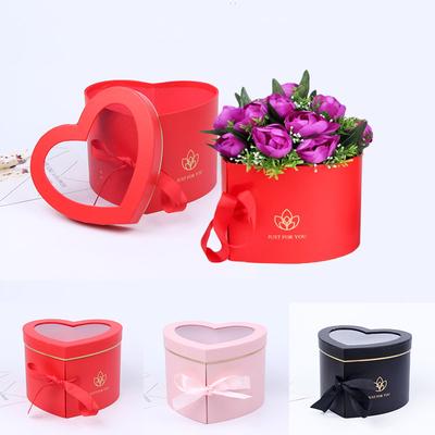 1PC Transparent Rotating Flower Packing Box With Clear Window Heart Shape Two Layer PVC Gift Box