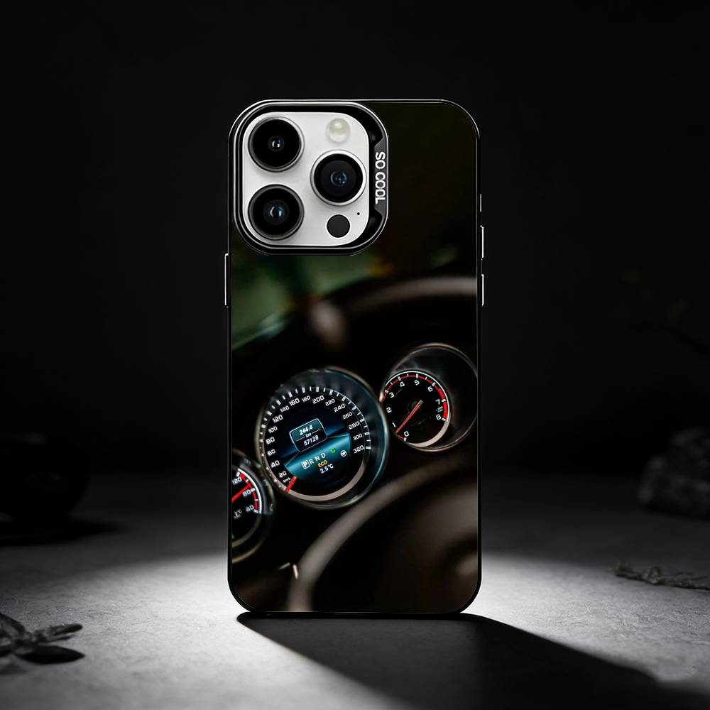 Sports Car Dashboard Phone Case For iPhone 17,16,15,14,13,12,11 Plus,Pro Max,XS,Colored Silver Phone Case