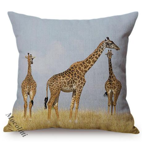 African Wild Grassland Animals Throw Pillow Cover Zebra Giraffe Lion Cushion Cover For Home Chair Sofa Decoration Pillowcases