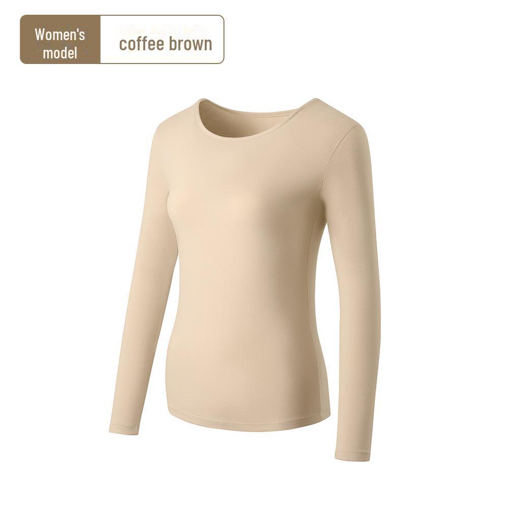 

Женская терморубашка с высоким воротником: Осенне-зимний бархатный ворс, можно носить на улице, теплый, приятный для кожи базовый слой round neck, S кофейный/коричневый