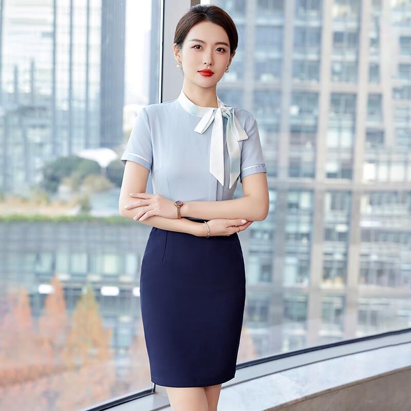 Women's Short Sleeve Bow Tie Uniform Shirt