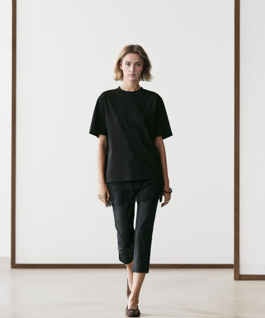 Masimodutti Lace Detail Short Sleeve T-Shirt