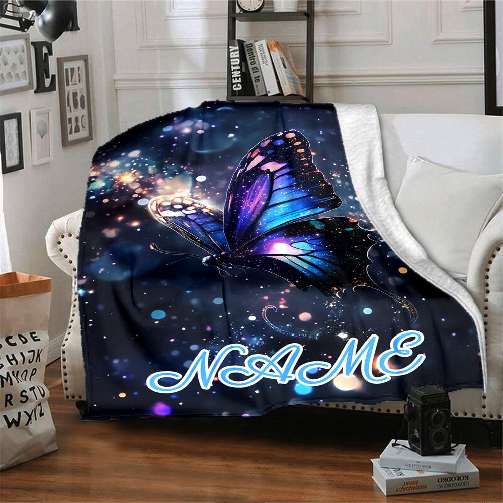 Cosmic Butterfly In Starry Night Gift Customizable Blanket Customize Your Name Ultrasoft Suitable For Sofa Couch Office Bed Picnics Allseason Use