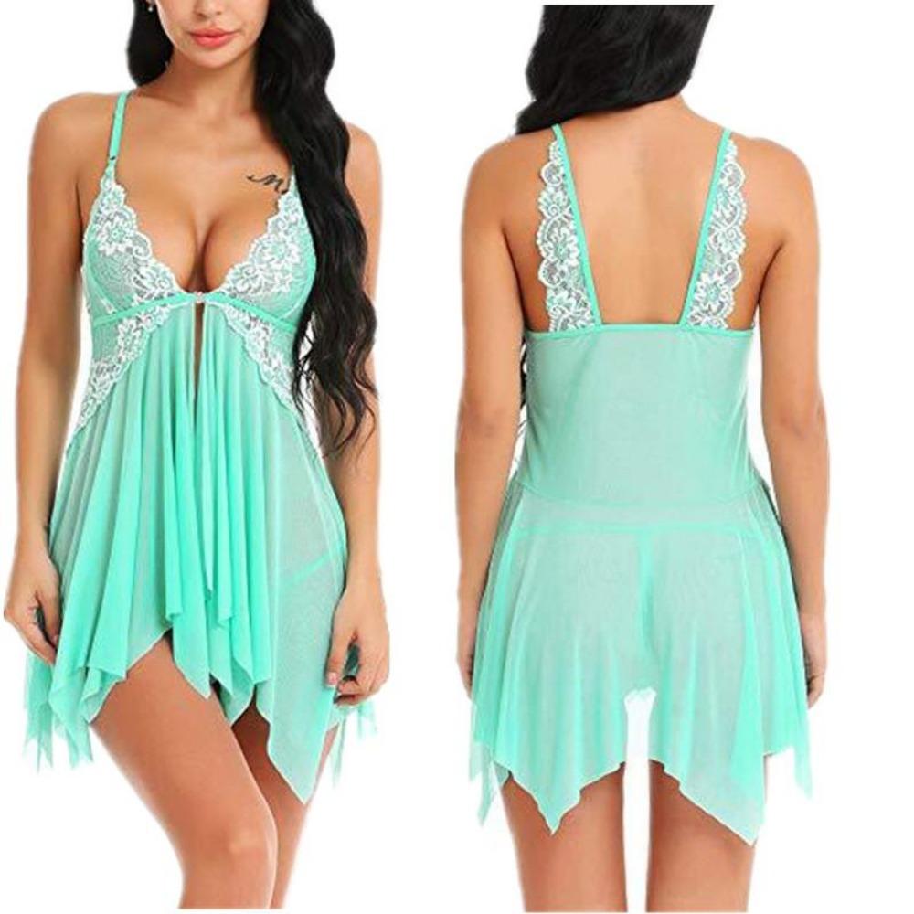 S-5xl European and American Popular Lace Lace Translucent Mesh Erotic Sundress