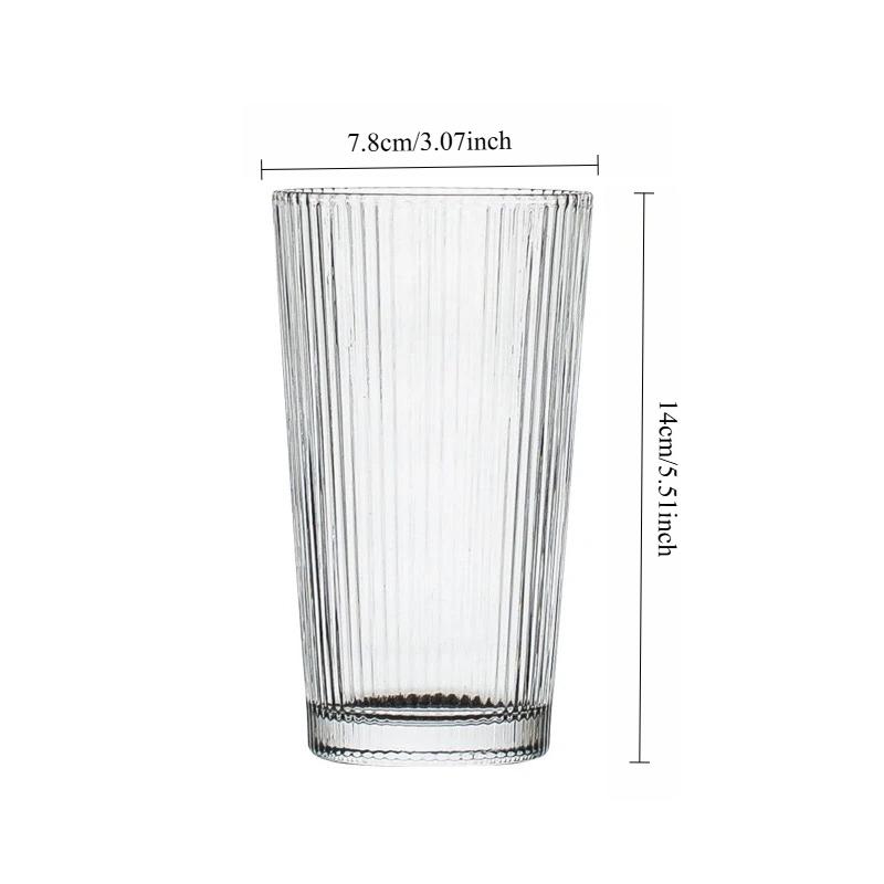 240ml/380ml Creative Cocktail Glass Vertical Pattern Glass Cup Juice Cup Latte Coffee Mug Home Water Cup with Lid Soda Water Cup