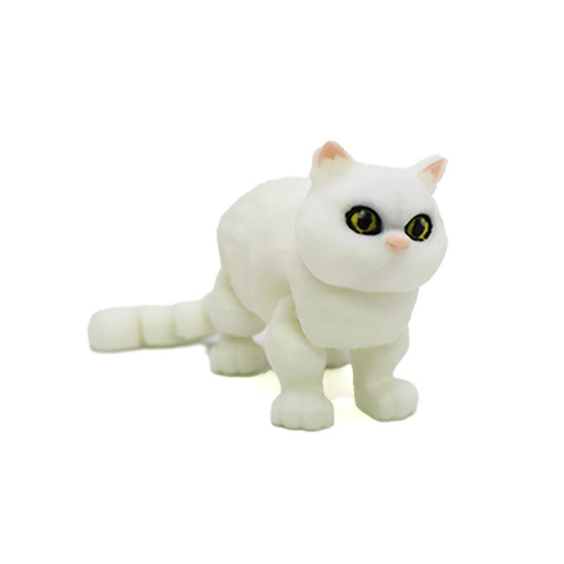 

New 3D Printed Cute White Cat Craft Ornament Creative Realistic Animal Model Toys Home Desktop Decoration Joints Movable Toys