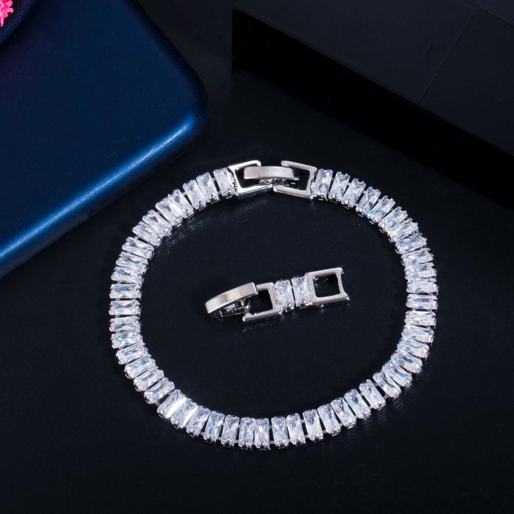 T Square Zircon Necklace Earrings Bracelet Set Bridal Jewelry Dress Accessories Three-Piece Set
