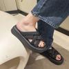 New cool slippers women's woven open-toed sandals women's solid color muffin bottom sandals round head beach women's shoes