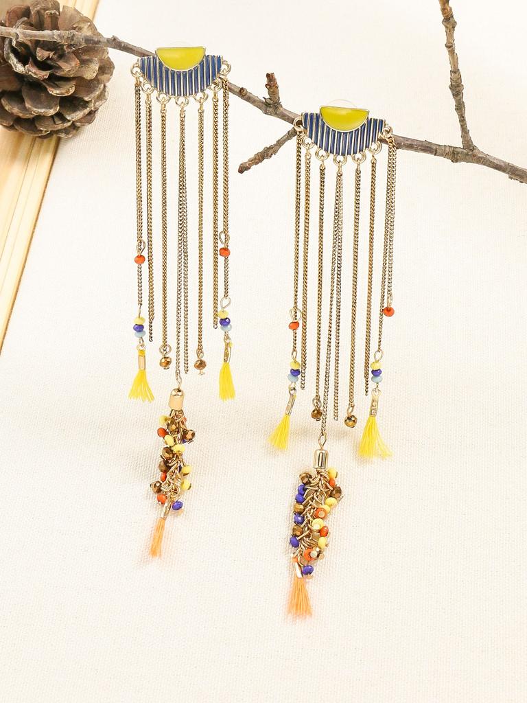 Bohemian Long Tassel Earrings BOHO Colorful Feather Pendant Seaside Holiday Style Zircon Classic Earrings