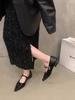 Low-heeled black temperament Mary Jane single shoes women's shoes 2025 new spring and autumn French flat-bottomed pointed evening shoes