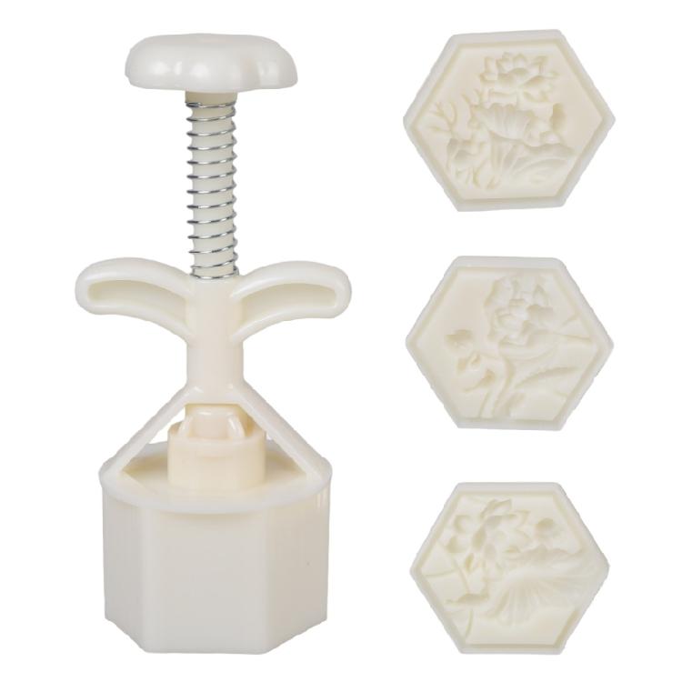 Hand-Pressure Moon Cake Mold Cookie Stamps Hexagon Moon Cake Maker Easy To Use