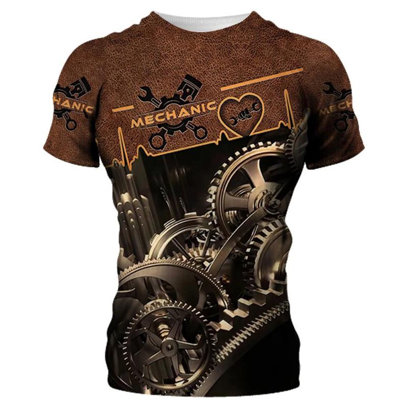 Vintage Men's T-shirt 3d Printed Mechanical Tool Pattern Ordinary Short-sleeved High Street Streetwear Tees Tops Men's Clothing