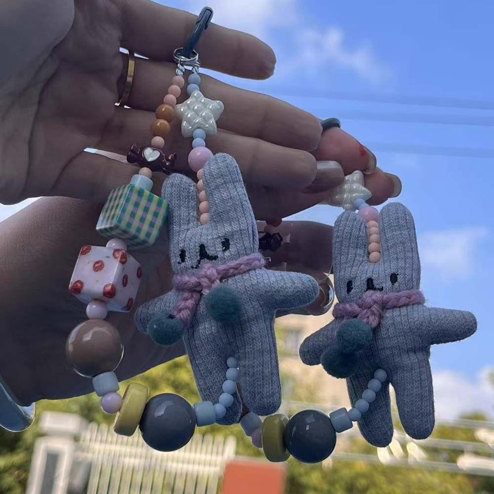 Bag Charm Mobile Phone Lanyard Handmade Beaded Phone Chain Rabbit Phone Strap  Bag Keychains
