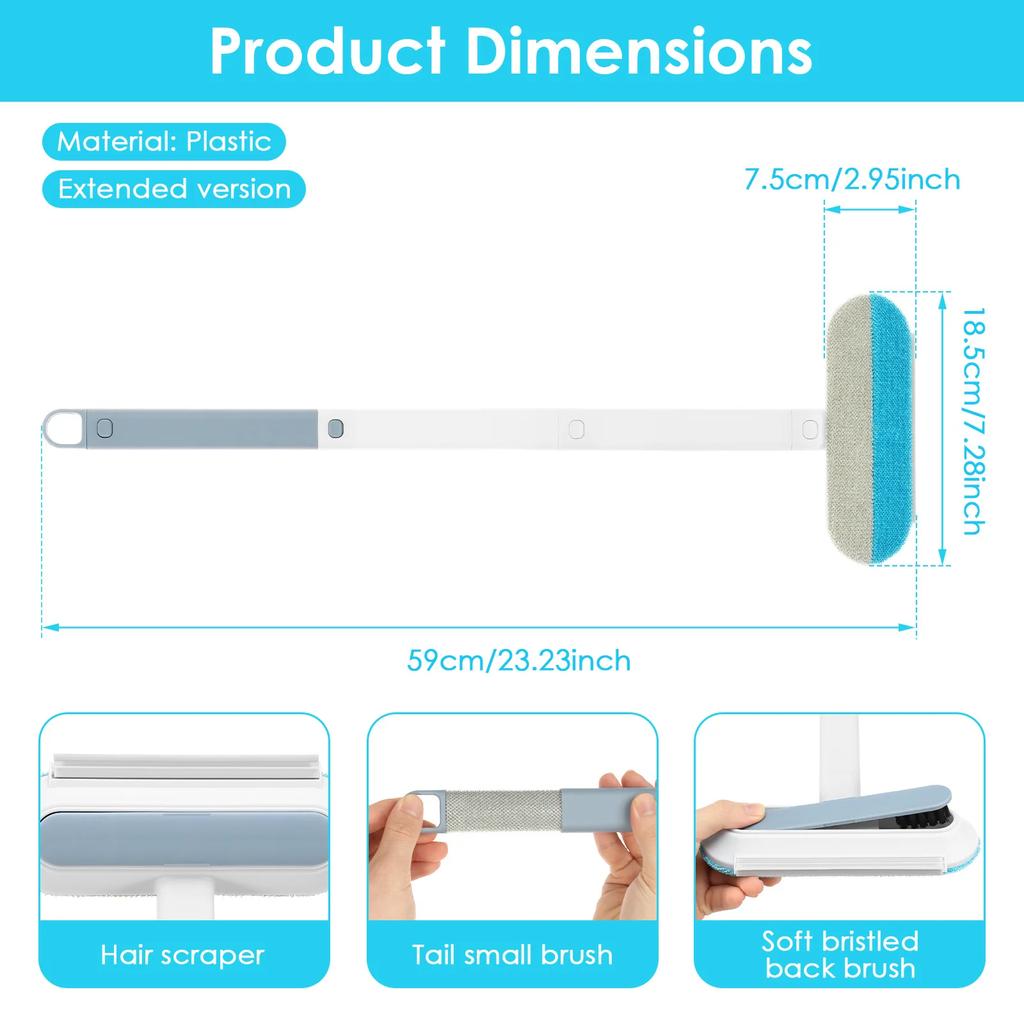 Long Handle Pet Hair Remover Brush 43/59cm Manual Lint Cat Dog Hair Cleaning Tools Pet Supplies for Carpet Sofa Bed Hair Remover