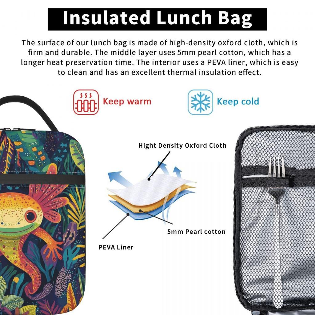 Cartoon Axolotl In Coral Reef Insulated Lunch Bag for Kids School Cooler Thermal Food Box Tote Portable Lunch Boxes Container