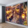 Arazzo 2D Città sull'Acqua di Venezia, Gira in Gondola Notturna e Case sui Canali Wall Art per Arredamento Casa
