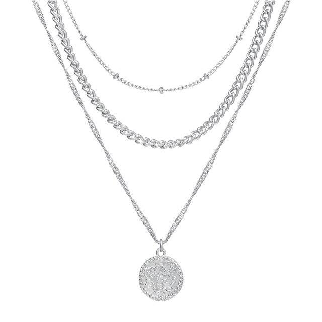 17KM Hiphop/Punk Silber Farbe Kreis Anhänger Halskette für Frauen Mode Mehrschichtige Perlen Kette Choker Halsketten 2021 Schmuck