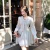 French Sweet Gentle Wind Bow Lace-Up Lapel Long Sleeve Waist Dress Women's Spring Temperament White Skirt