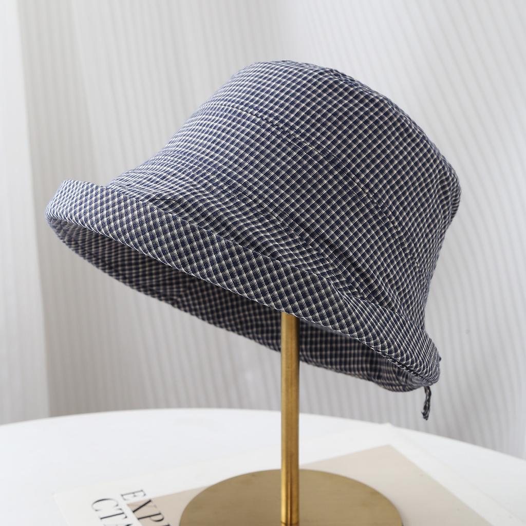 Vintage Plaid Fisherman's Hat Children Show Small Faces In Early Autumn, Fashionable Curled-edge Bow Basin Hat, Sunscreen Visor Hat
