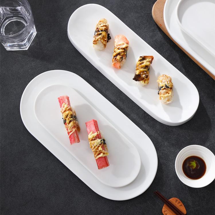 Japanese White Rectangular Ceramic Plate for Sushi or Desserts
