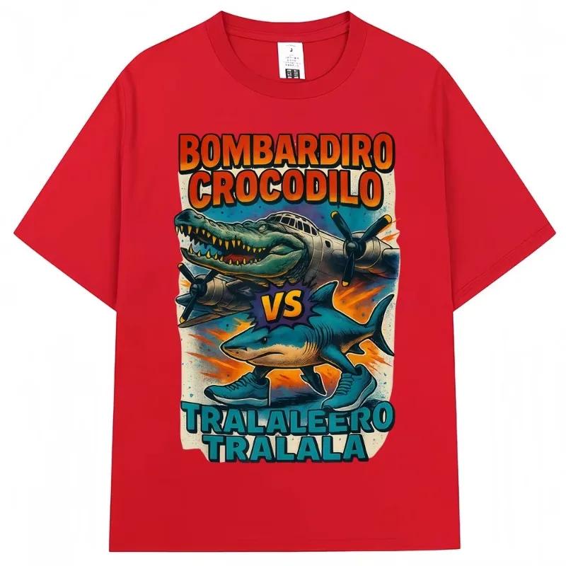 Bombardiro Crocodilo VS Tralalero Tralala T-Shirt Funny Italian Brainrot Meme Popular T-shirts Men Women Loose  Cotton Tees