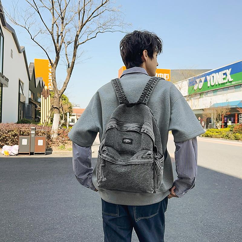 College Style Couple Student Schoolbag Denim Lightweight Backpack