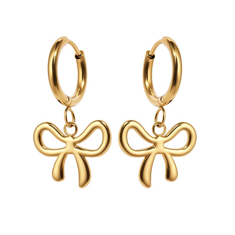Stainless Steel Gold Color Bowknot Dangle Earrings For Women Fashion Metal Bow Temperament Earrings Jewelry Gifts