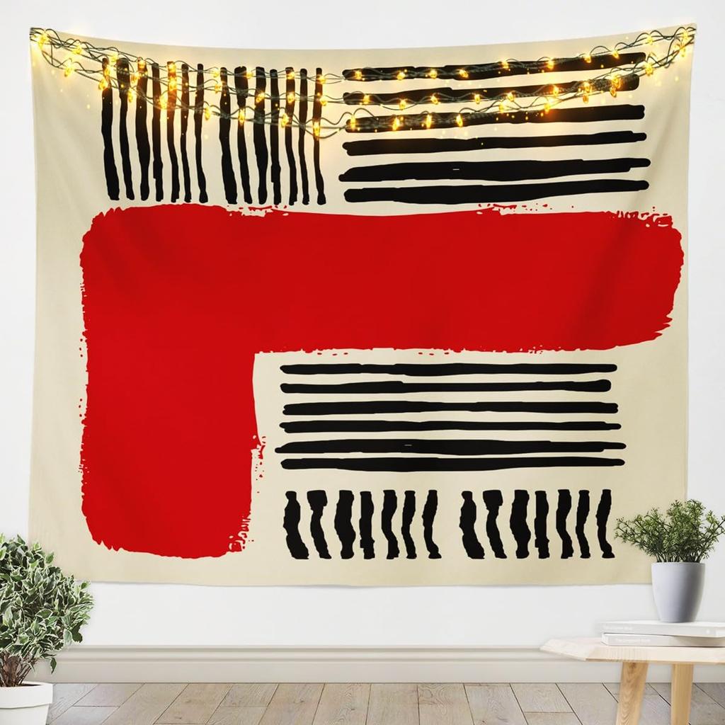 Japanese Crane Tapestry, Black Background with Red Sun, White Clouds and Sakura Print Wall Hanging for Bedroom,Living Room Decor