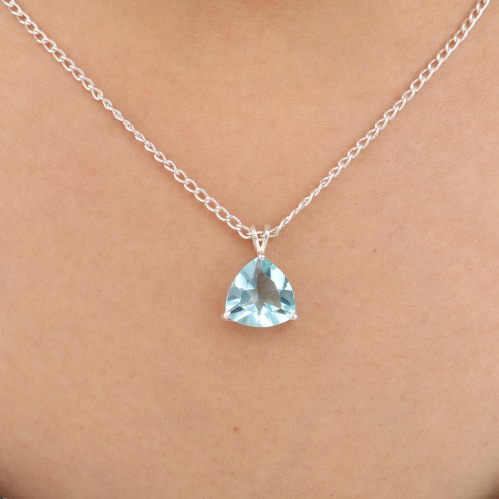 Sky Blue Topaz Gemstone 925 Sterling Silver Jewelry Pendant 0.58" Gift For Wife CZP-15-12