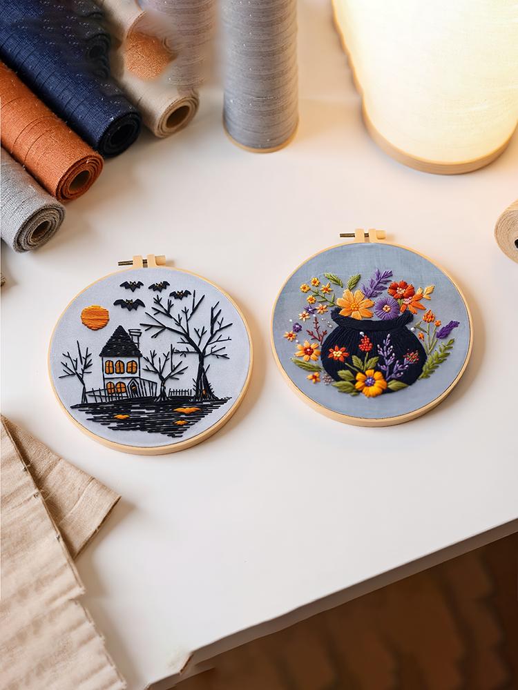 4 Pack Stamped Cross Stitch Kits with Embroidery Hoop Needles Threads Instruction Embroidery Kit Cross Stitch Set for Beginners