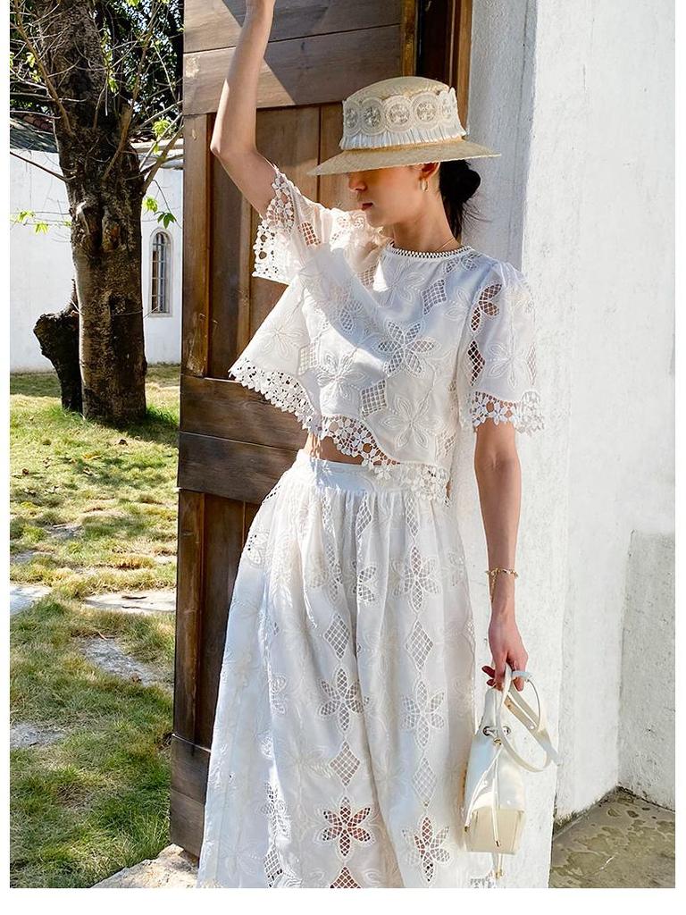 Women's Summer Embroidered Xiang Style Skirt Suit - French Socialite Collection