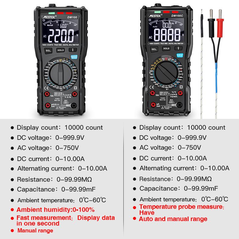 DM100C Digital Multimeter Have Spain and Poland Warehouse High Speed Smart Double Core T-rms NCV Temperature multimeters