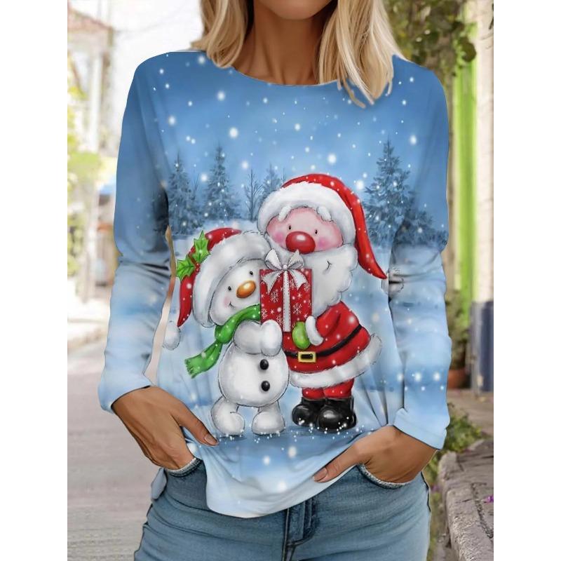 Fashion Christmas Women's Long Sleeve Snowman 3D Pattern T Shirt  Autumn  Fashion 2024 Women's Tops Harajuku Pullover Clothing