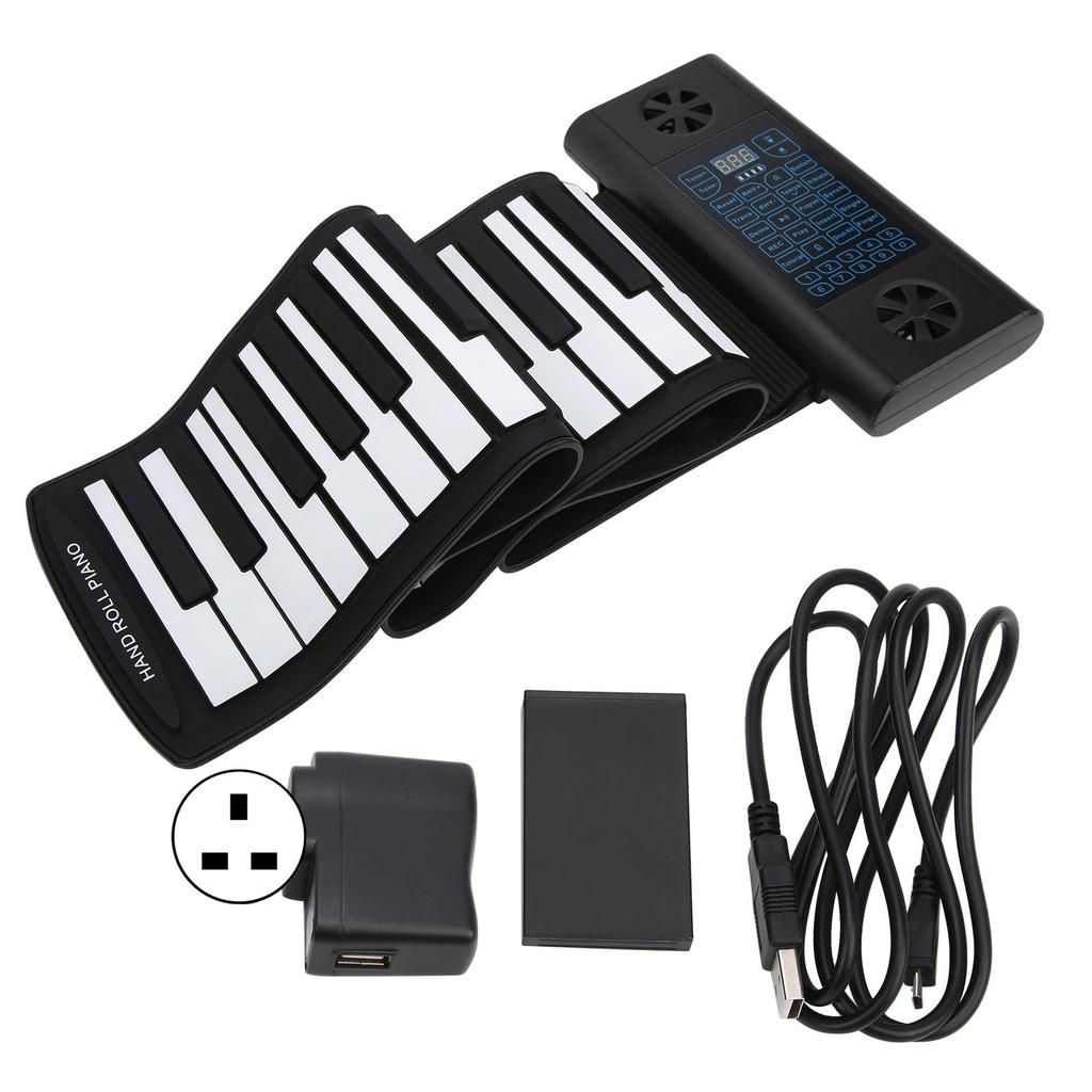 Soft Keyboard Piano 61‑Key Roll Up Silicone Rechargeable Dual Bluetooth Speakers 100‑240VUK Plug