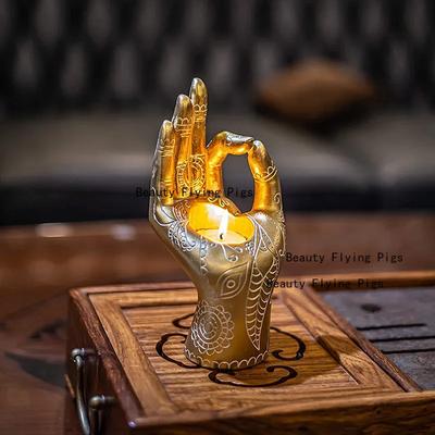 Buddha Kerzenhalter für Meditation und Entspannung, Handdekor Statuen, Figuren für Zuhause und Hotel, Retro Kleine Teelichtlichter