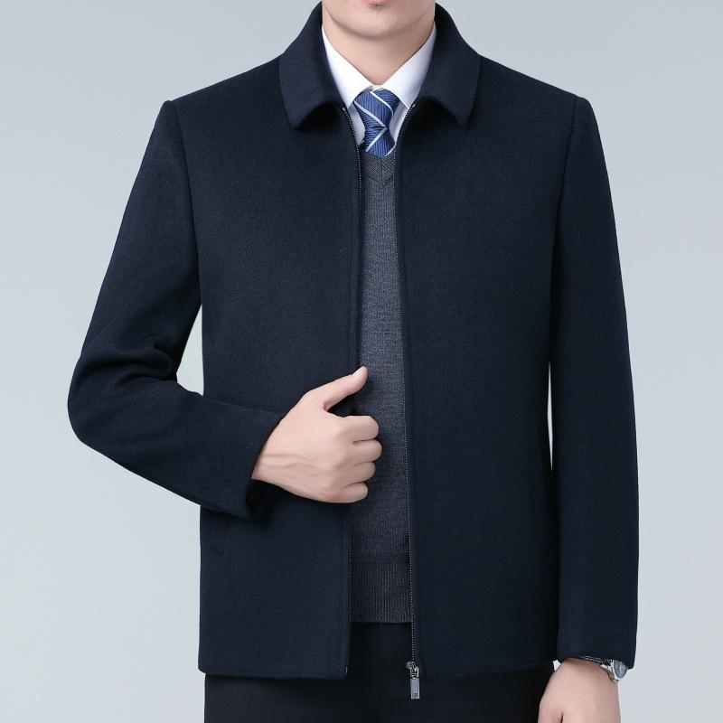 Doppelseitiger Wollkaschmirmantel für Herren, Winterrevers, kurzes Daunenfutter-Oberteil, Wollmantel für Väter mittleren Alters