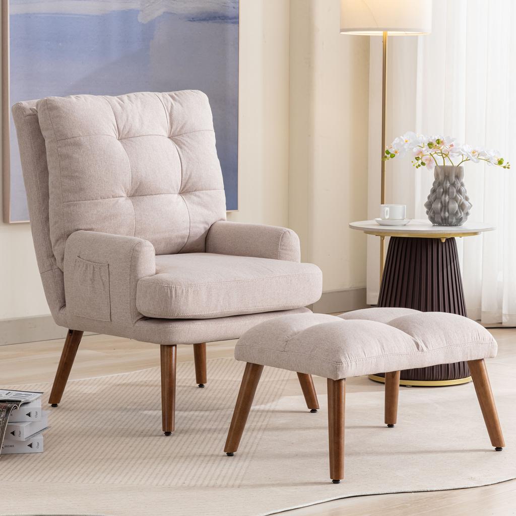 Lounge Chair with Footrest, Backrest Adjustable In 5 Stages, Reclinable, Chair with Side Tray