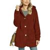 Fleece Jackets for Women Oversized Button Down Fuzzy Hooded Coat Casual Long Sherpa Outerwear with Pockets