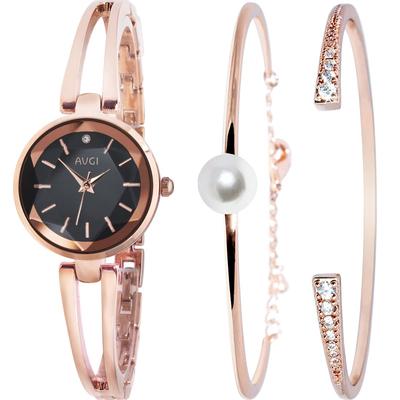 Relógio de braço AVGI, pulseira de aço inoxidável, à prova d'água, ouro rosa, feminino