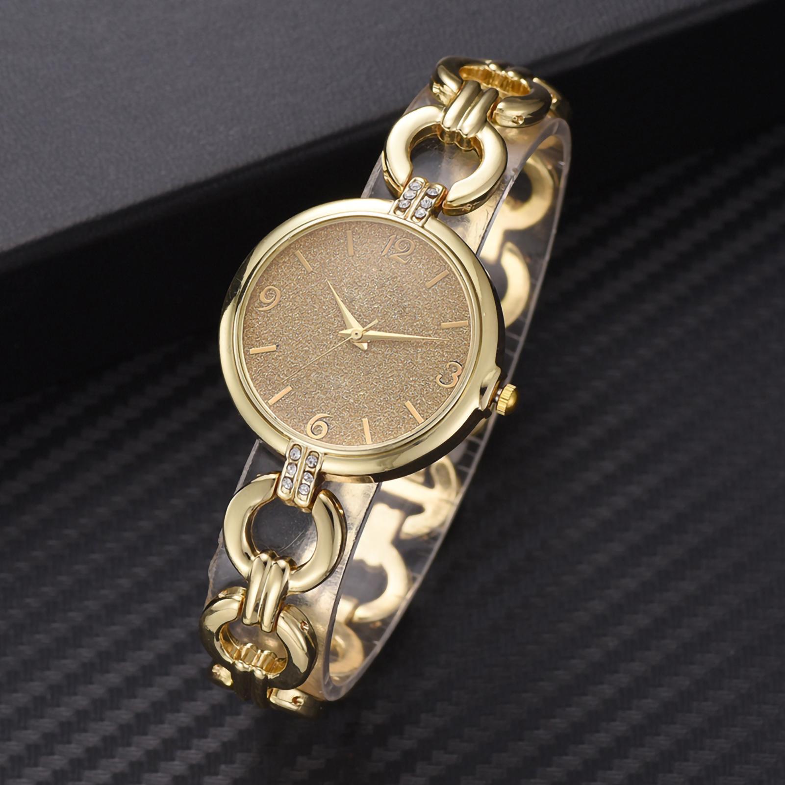 Fashionable Alloy Watch Round Dial Analog Display Quartz Wristwatch Gold