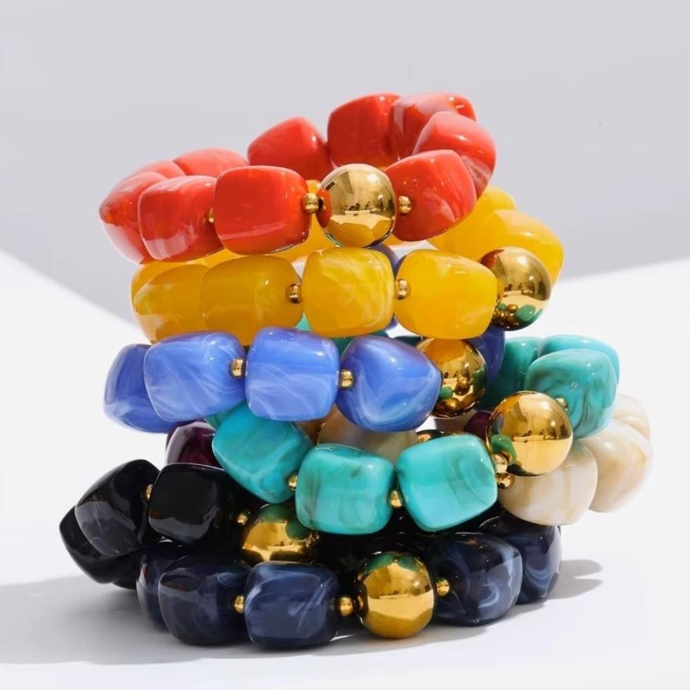 Acrylic Square Beads Bracelet Colorful Stack Hand Chain Elastic Geometric Bracelet Party Jewelry
