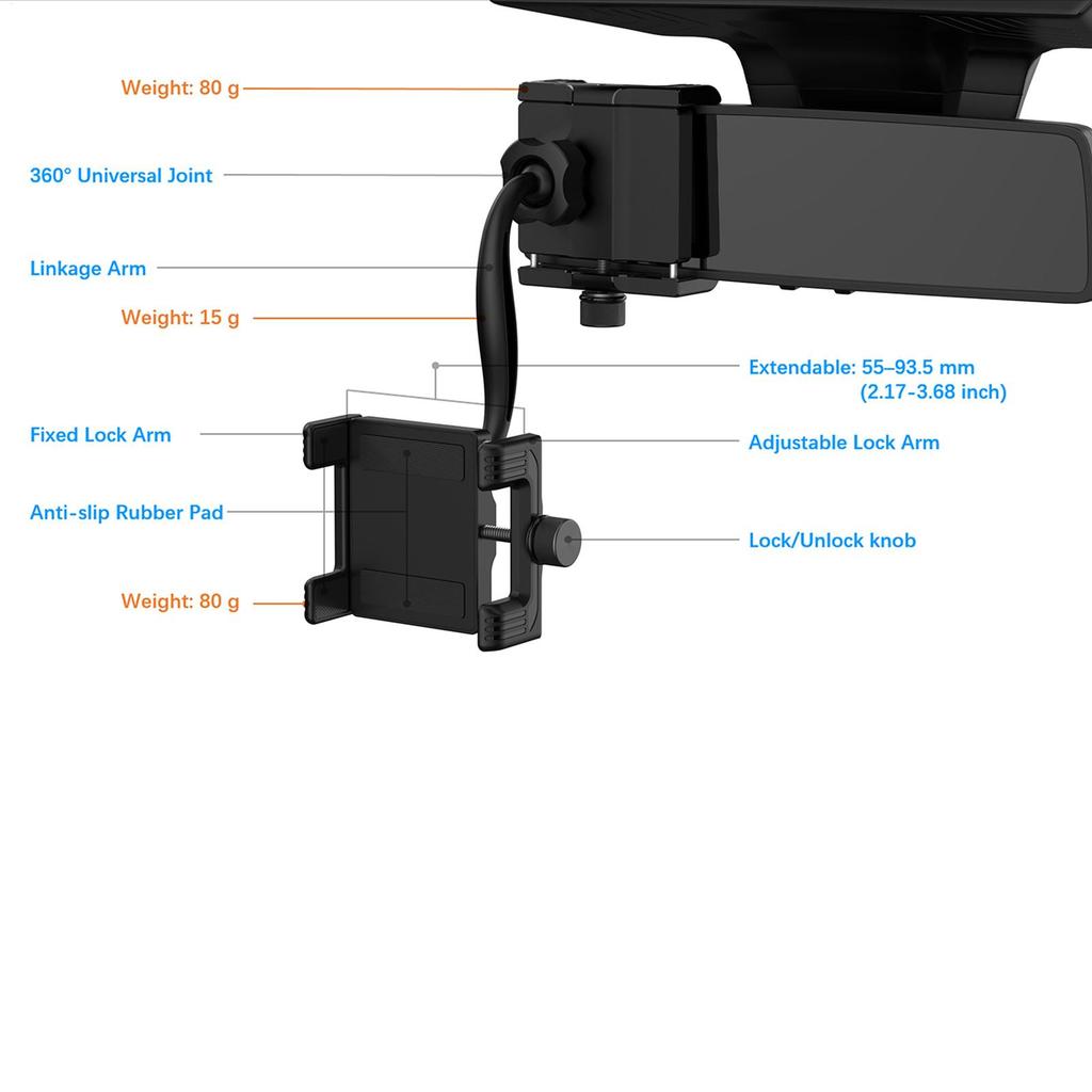 Double Clip Rearview Mirror Phone Mount Car Rearview Mirror Adjustable Rotating Phone Holder Clip For Dashboard Motorcycles